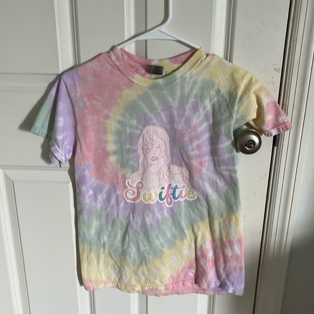 Tie dye Taylor swift shirt.